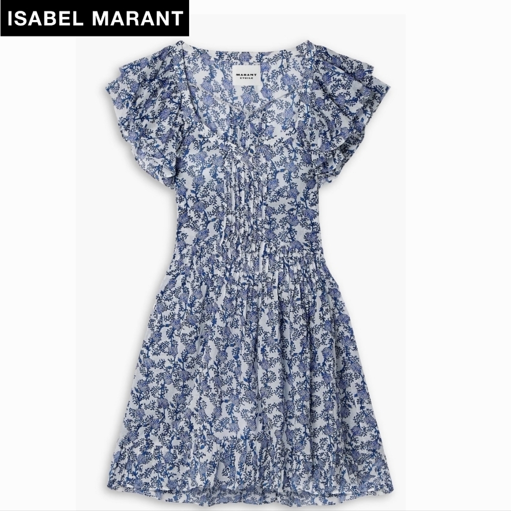 🇨🇵 Isabel Marant Etoile White & Blue Godrana Mini Dress - Picture 3 of 16